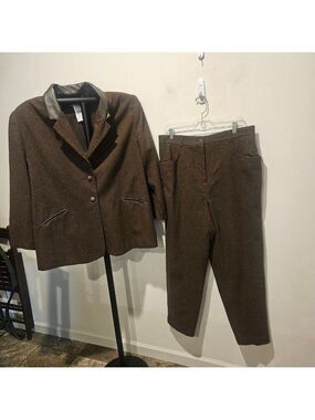Women's Tribeca Studio Brown & Multicolor Speckled Pantsuit Jacket 24W Pants 18W